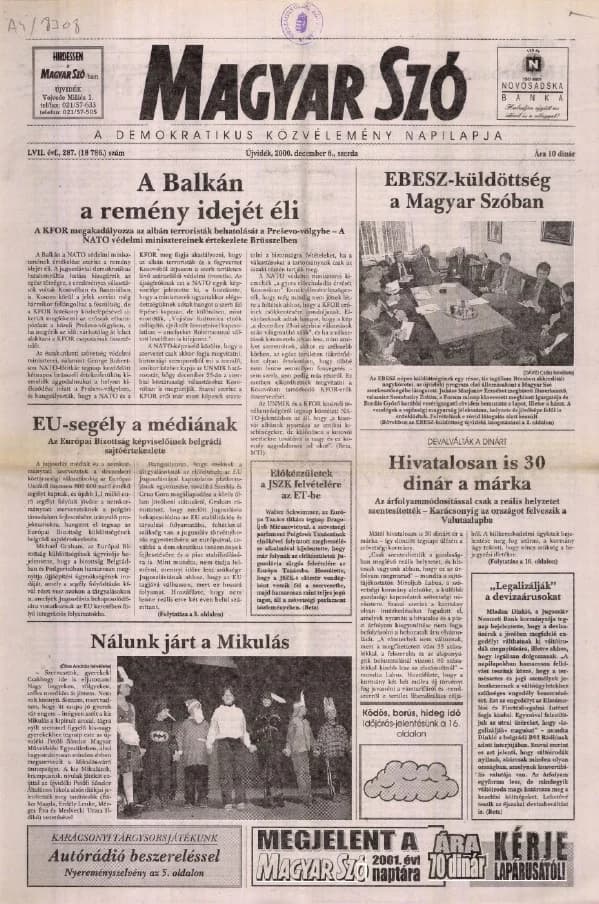Magyar Szó, 57. évf. 2000. december 6. 287. sz. 1–16. oldal