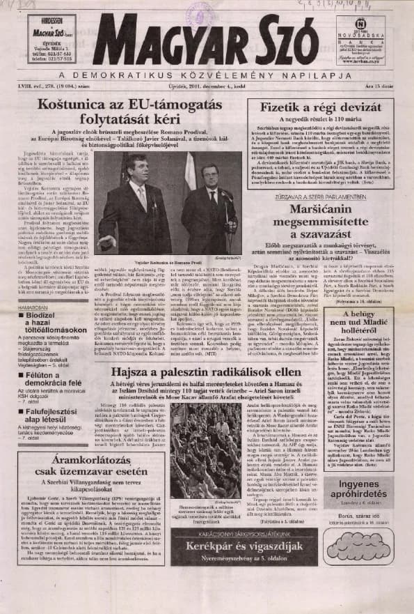 Magyar Szó, 58. évf. 2001. december 4. 278. sz. 1–16. oldal