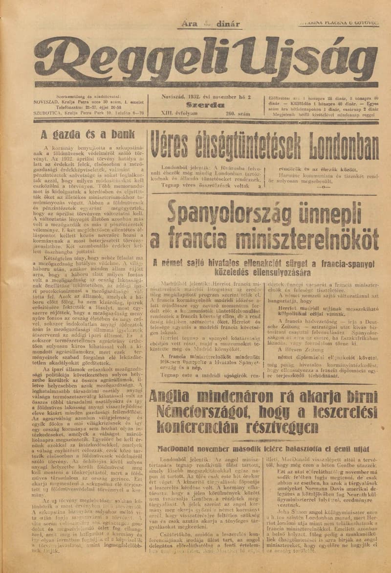 Reggeli Újság, 13. évf. 1932. november 2. 260. sz.