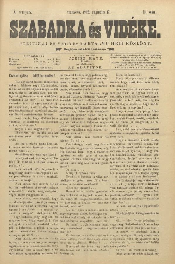 Szabadka és vidéke II, 10. évf. 1902. augusztus 17. 33. sz.