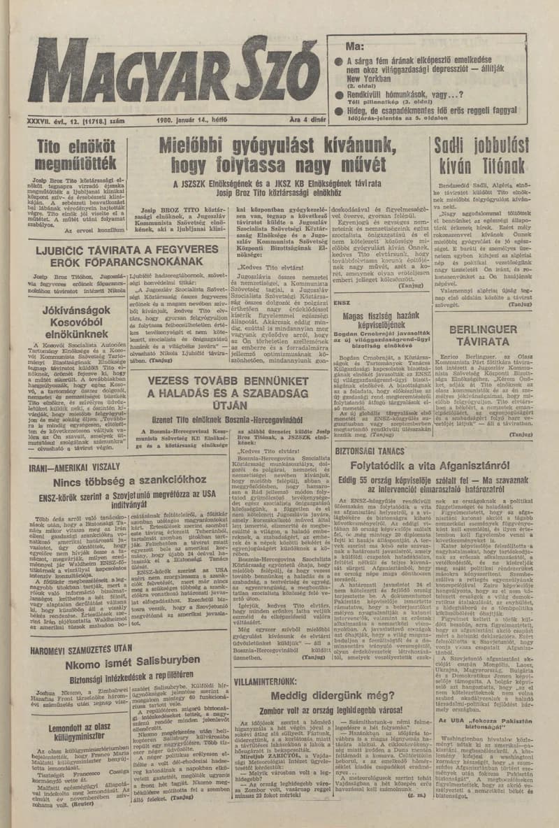 Magyar Szó, 37. évf. 1980. január 14. 12. sz. 1–16. oldal