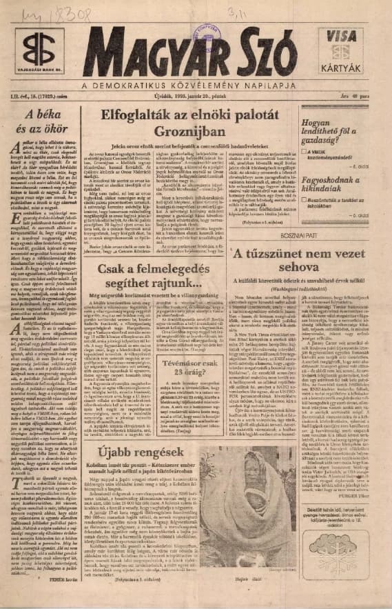 Magyar Szó, 52. évf. 1995. január 20. 15. sz. 1–16. oldal