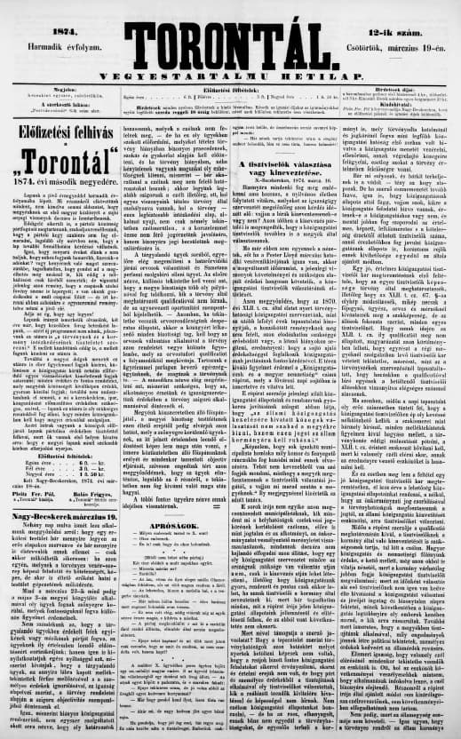 Torontál, 3. évf. 1874. március 19. 12. sz.