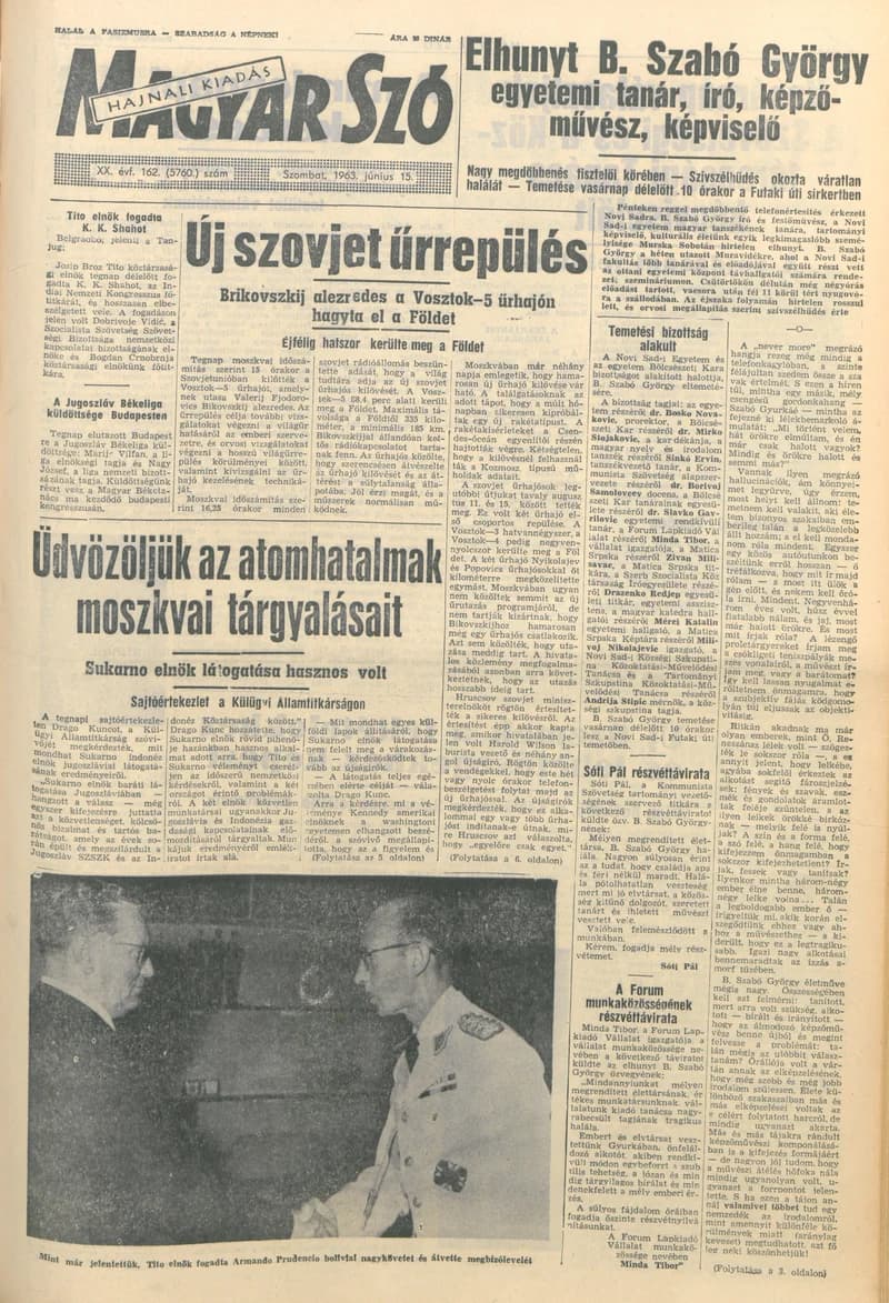 Magyar Szó, 20. évf. 1963. június 15. 162. sz. 1–12. oldal
