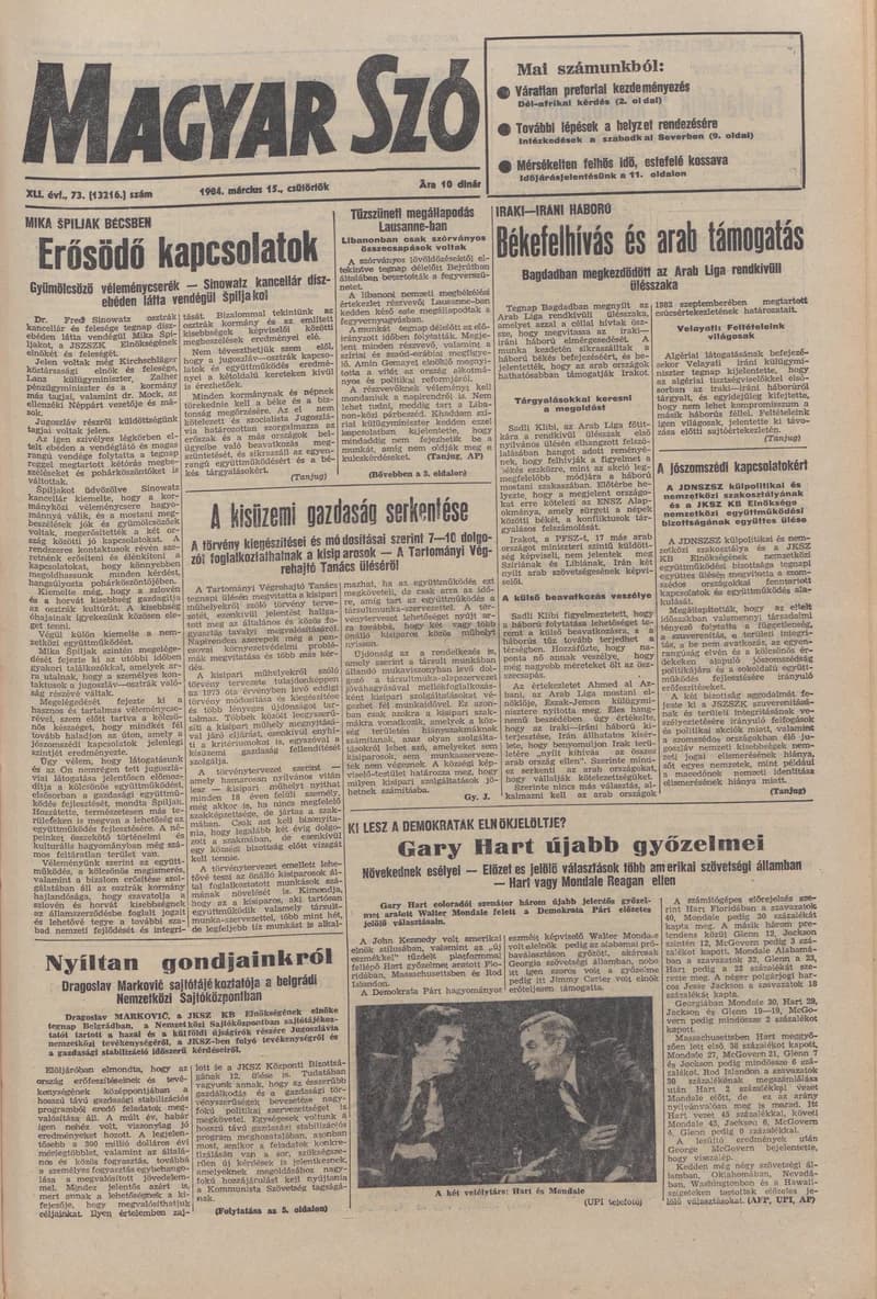 Magyar Szó, 41. évf. 1984. március 15. 73. sz. 1–20. oldal
