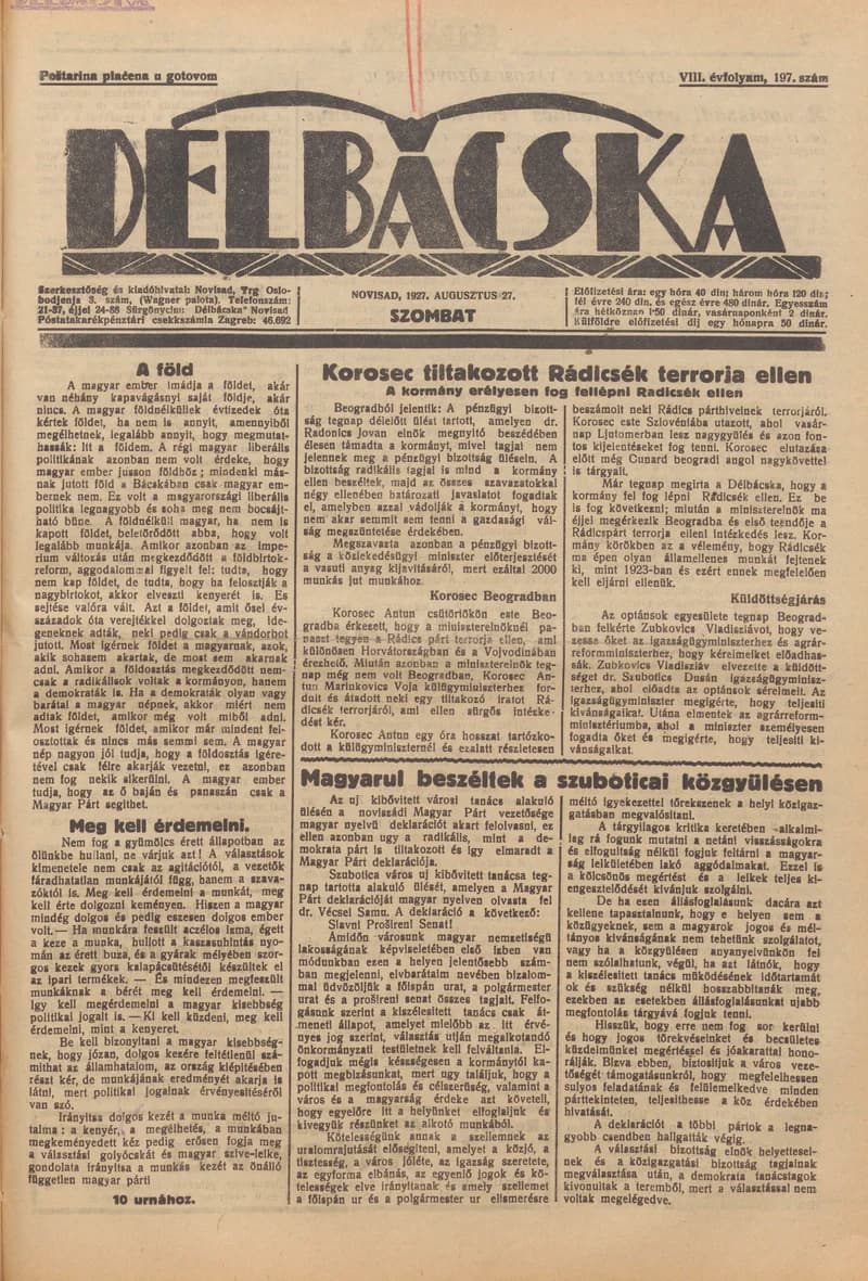 Délbácska, 8. évf. 1927. augusztus 27. 197. sz.