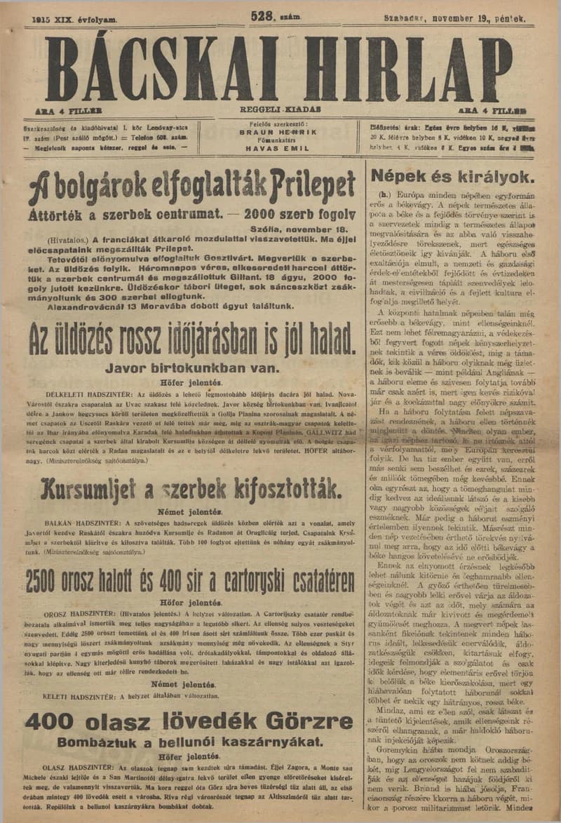Bácskai Hirlap, 19. évf. 1915. november 19. 528. sz.
