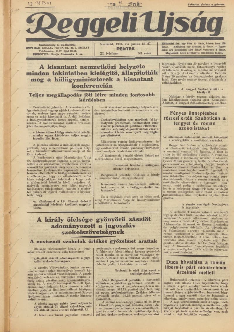 Reggeli Újság, 11. évf. 1930. június 27. 147. sz.
