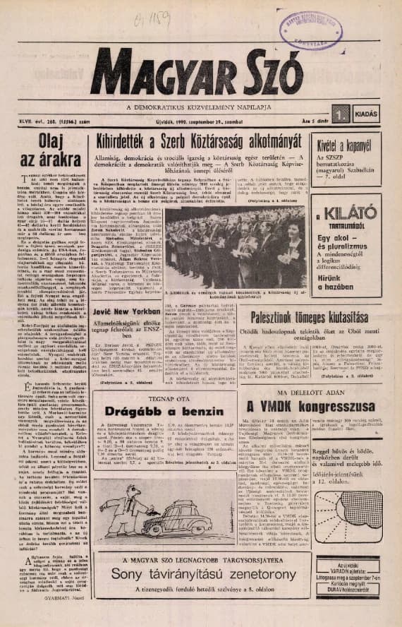 Magyar Szó, 47. évf. 1990. szeptember 29. 268. sz. 1–24. oldal