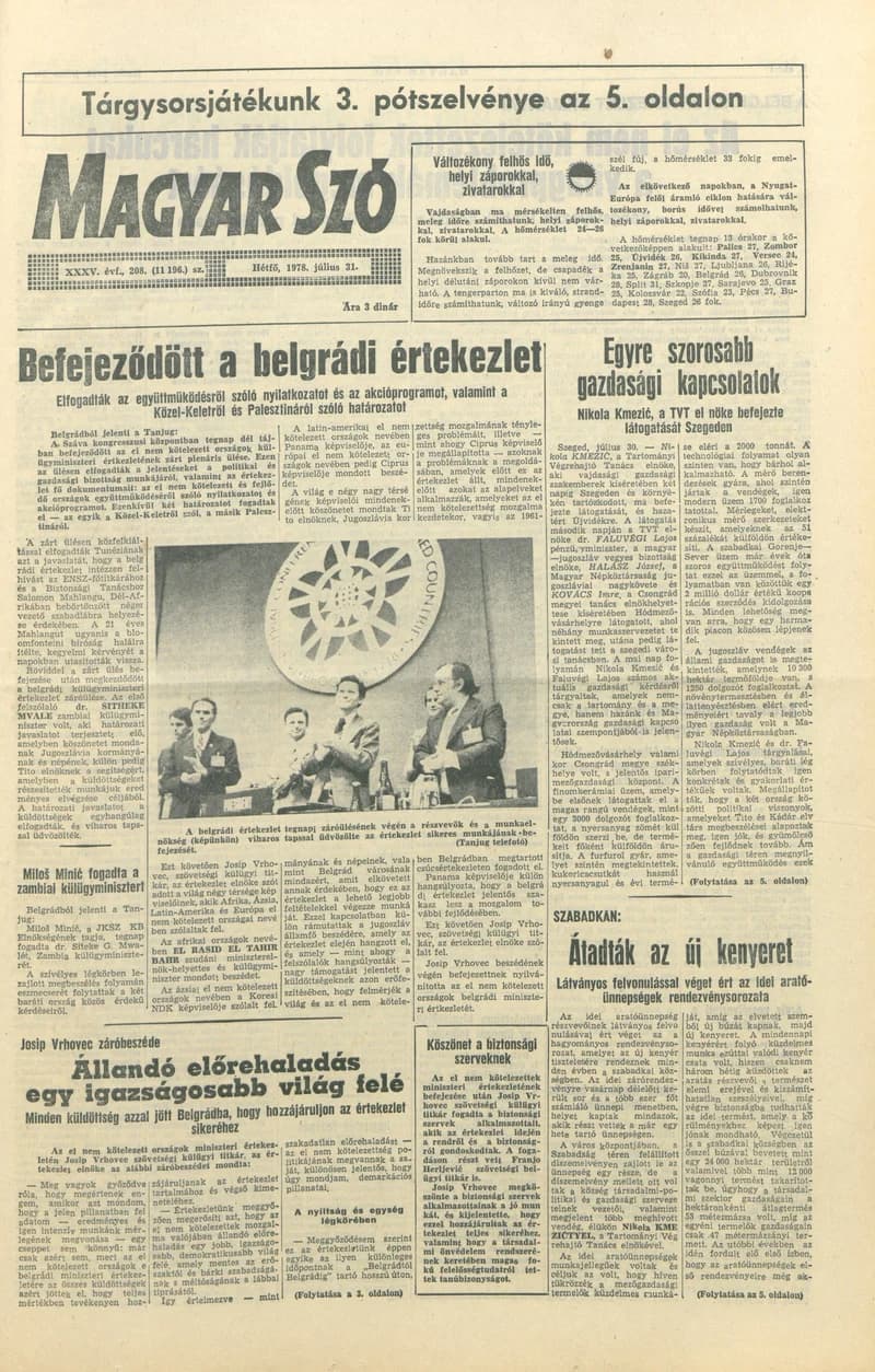 Magyar Szó, 35. évf. 1978. július 31. 208. sz. 1–8. oldal