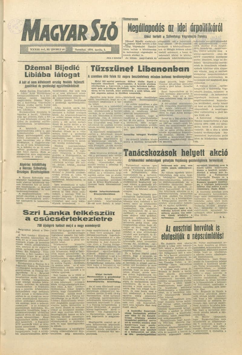 Magyar Szó, 33. évf. 1976. április 3. 92. sz. 1–20. oldal