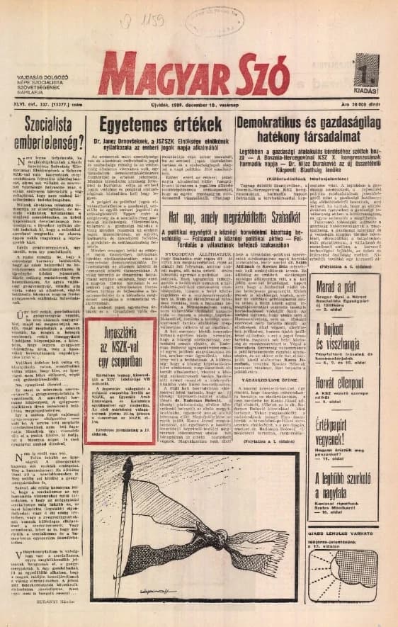 Magyar Szó, 46. évf. 1989. december 10. 337. sz. 1–32. oldal