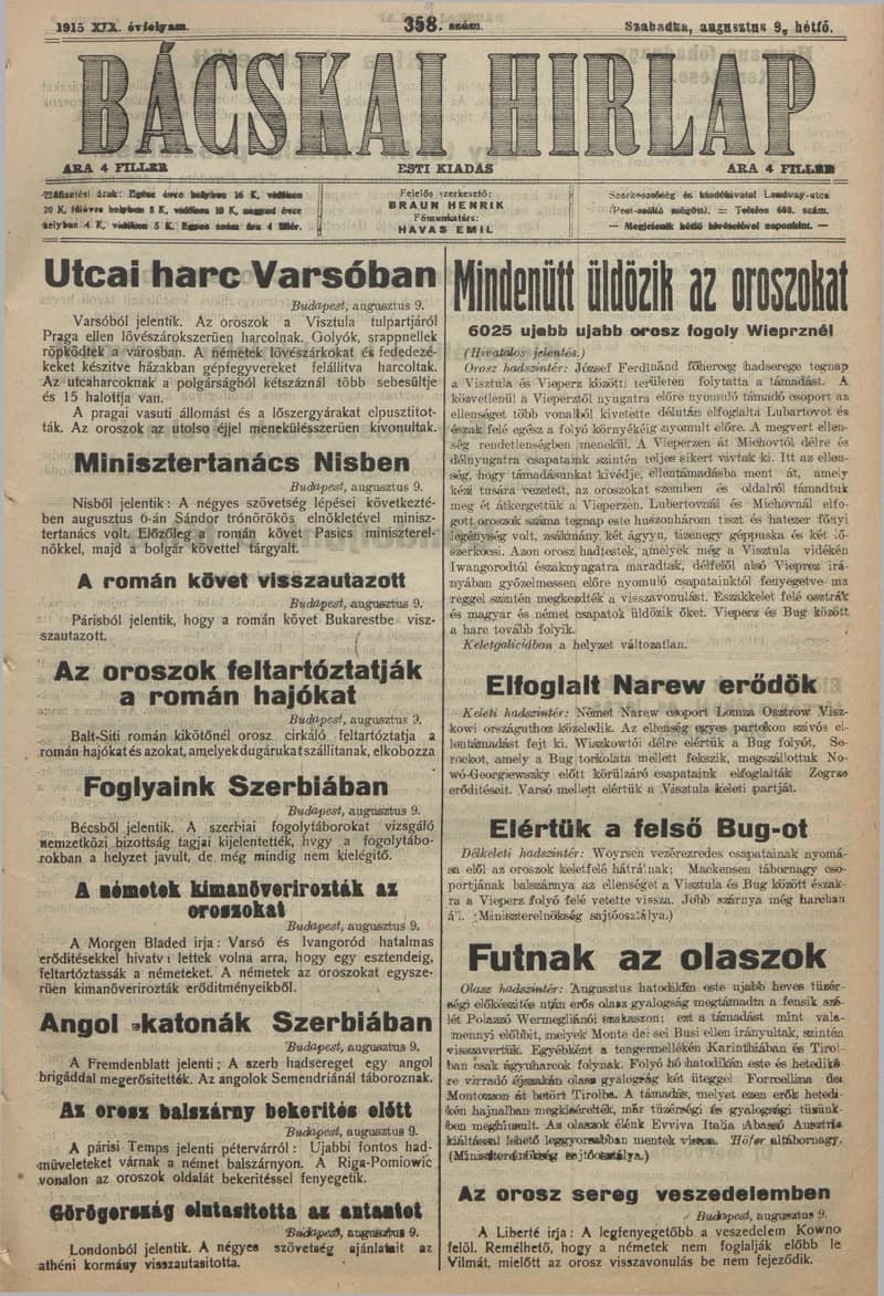 Bácskai Hirlap, 19. évf. 1915. augusztus 9. 359. sz.
