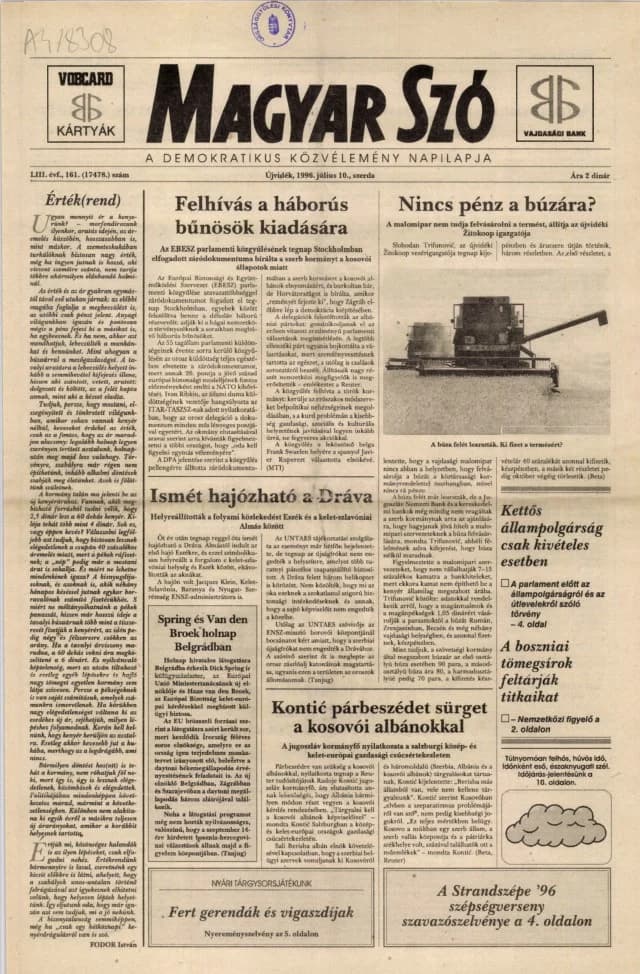 Magyar Szó, 53. évf. 1996. július 10. 161. sz. 1–16. oldal