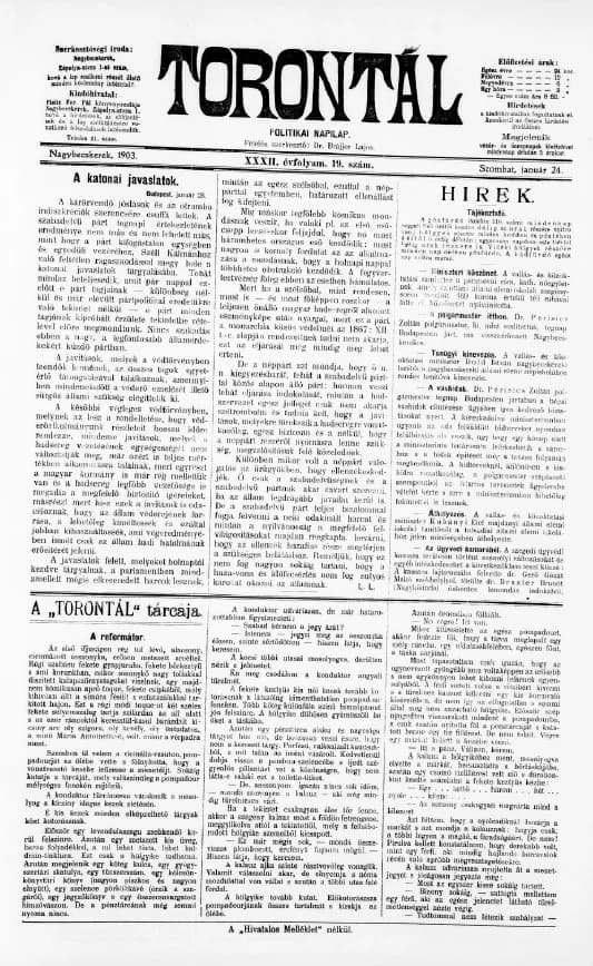 Torontál, 32. évf. 1903. január 24. 19. sz.