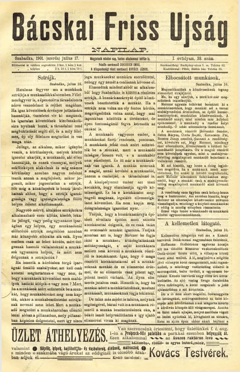 Bácskai Friss Ujság, 1. évf. 1901. július 17. 38. sz.