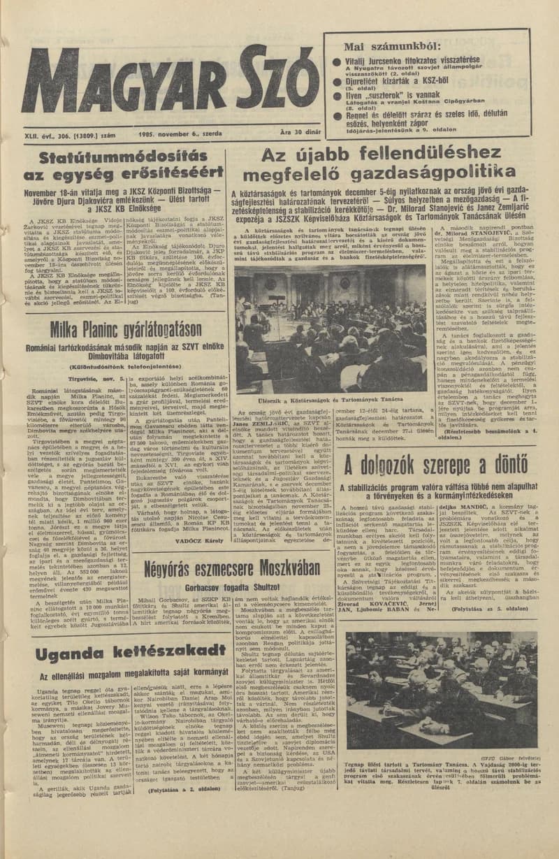 Magyar Szó, 42. évf. 1985. november 6. 306. sz. 1–16. oldal