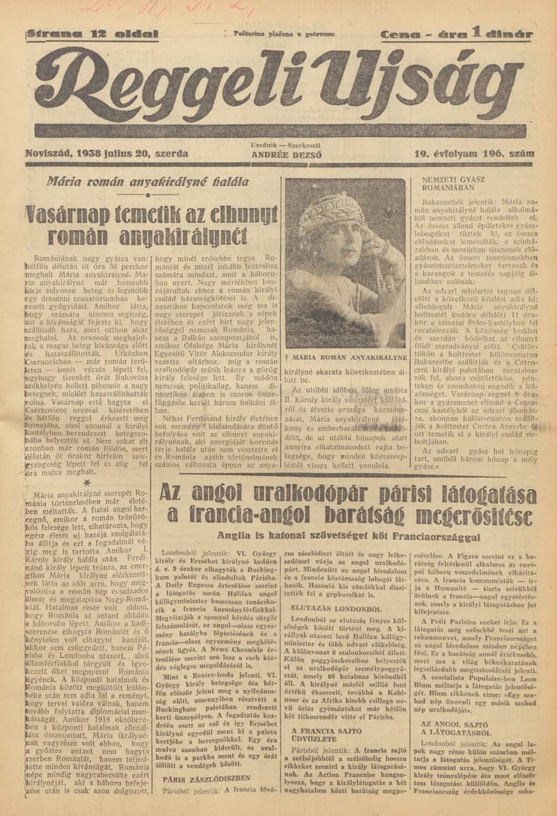 Reggeli Újság, 19. évf. 1938. július 20. 196. sz.