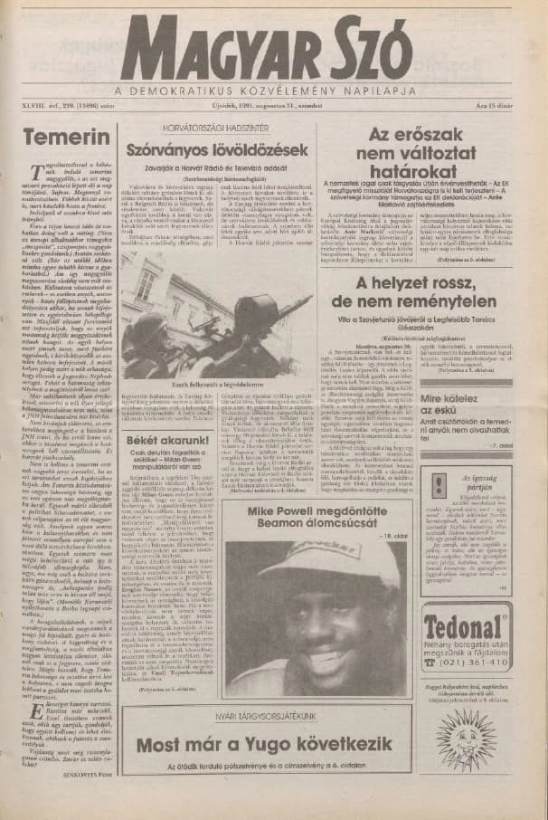 Magyar Szó, 48. évf. 1991. augusztus 31. 239. sz. 1–20. oldal