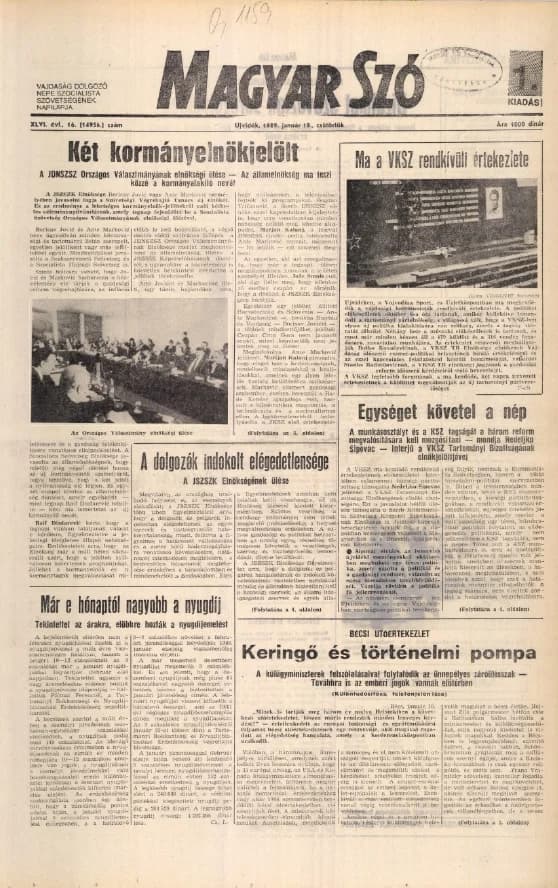 Magyar Szó, 46. évf. 1989. január 19. 16. sz. 1–16. oldal
