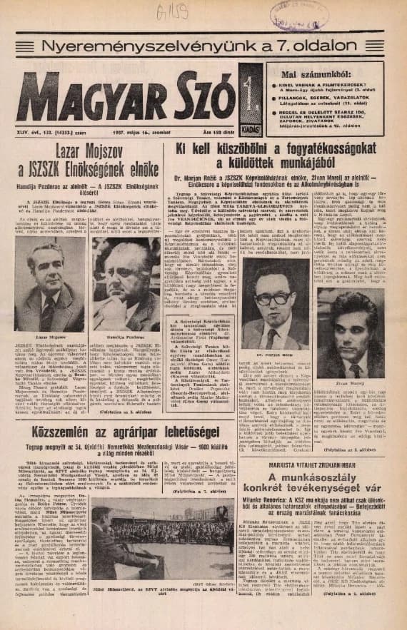 Magyar Szó, 44. évf. 1987. május 16. 132. sz. 1–24. oldal