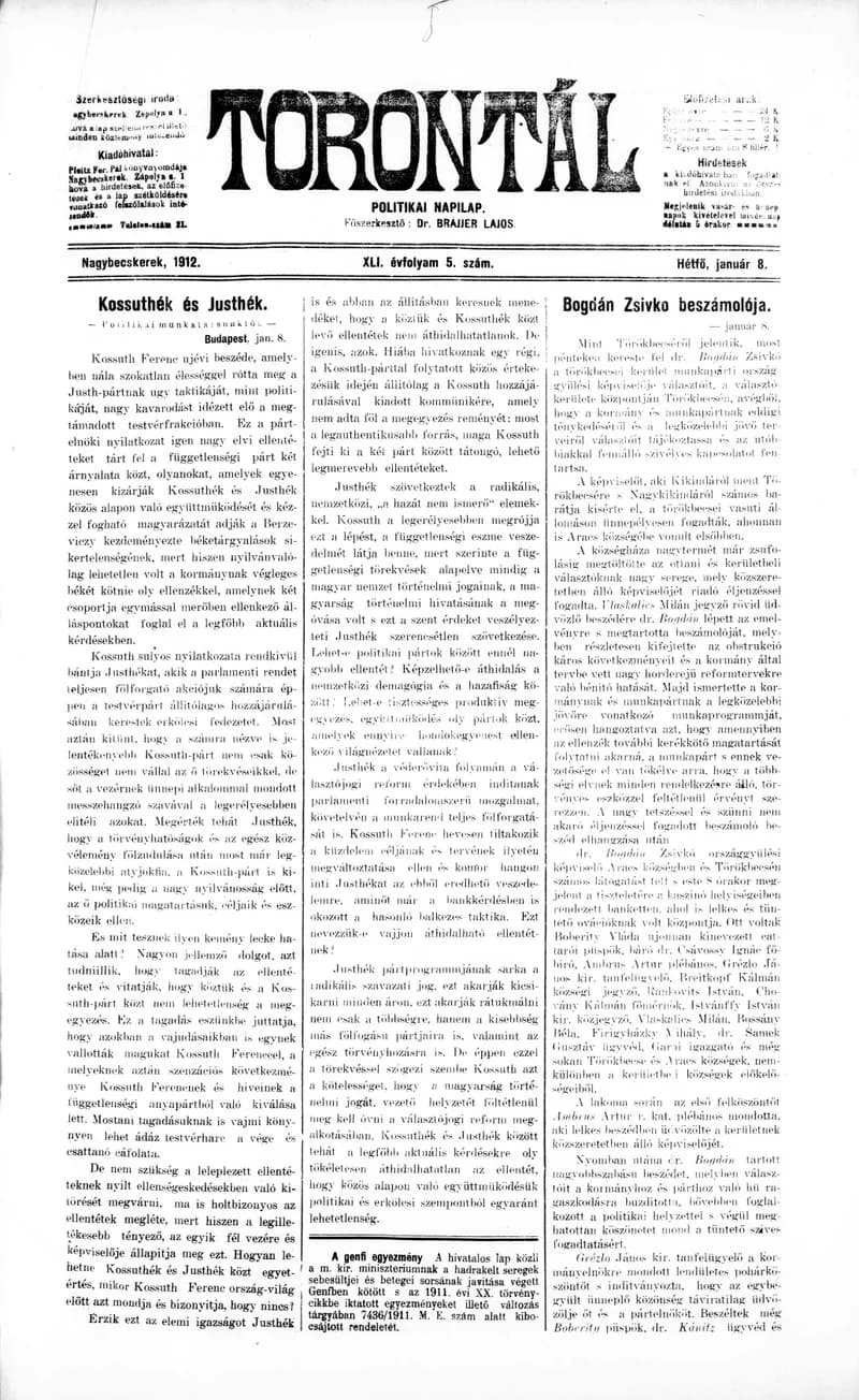 Torontál, 41. évf. 1912. január 8. 5. sz.