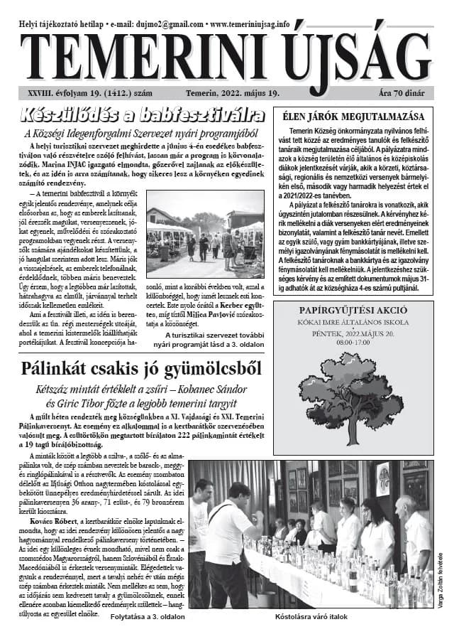 Temerini Újság, 28. évf. 2022. május 19. 19. sz.