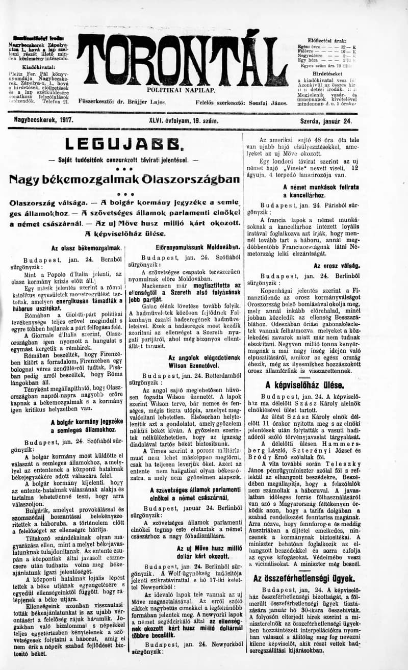 Torontál, 46. évf. 1917. január 24. 19. sz.