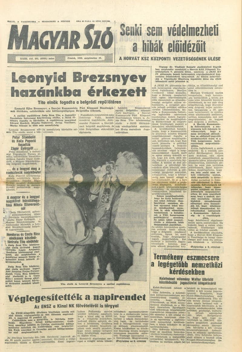 Magyar Szó, 23. évf. 1966. szeptember 23. 261. sz.