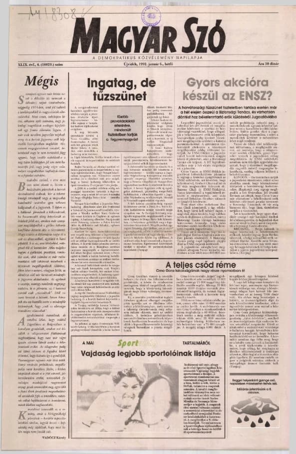 Magyar Szó, 49. évf. 1992. január 6. 4. sz. 1–16. oldal