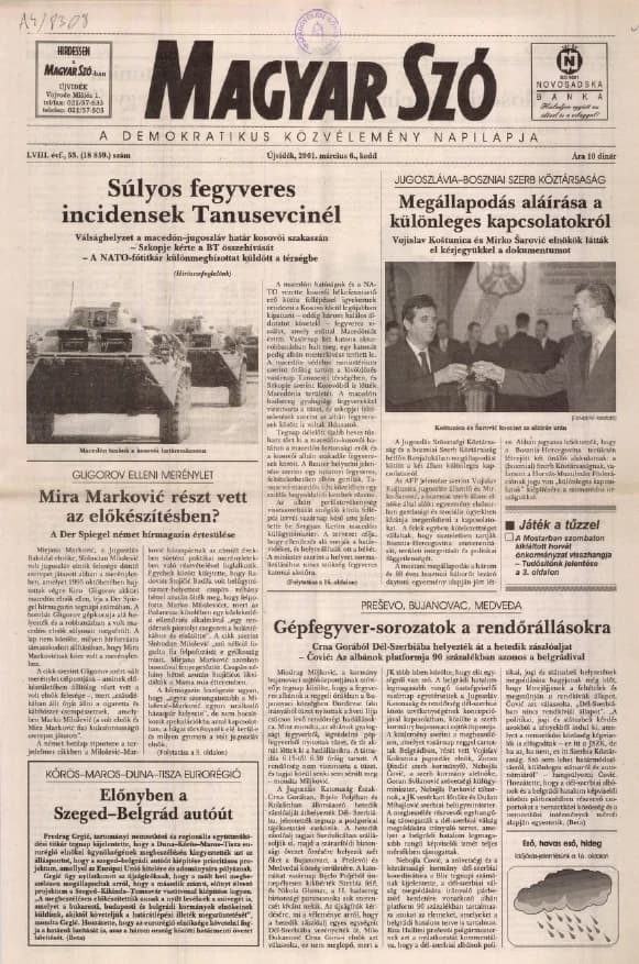 Magyar Szó, 58. évf. 2001. március 6. 53. sz. 1–16. oldal