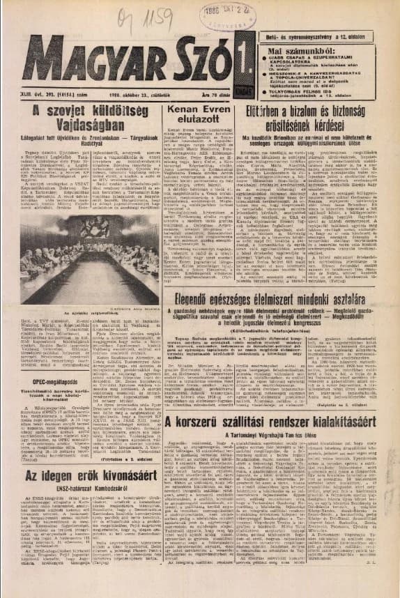 Magyar Szó, 43. évf. 1986. október 23. 292. sz. 1–20. oldal