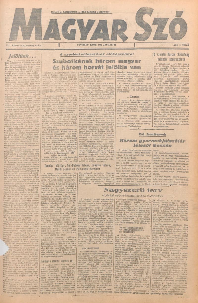 Magyar Szó, 8. évf. 1951. január 30. 25. sz. 1–4. oldal