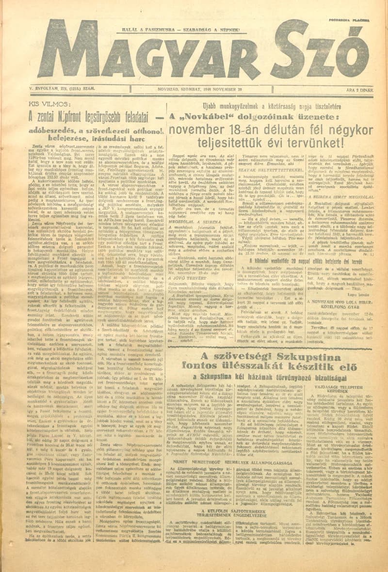 Magyar Szó, 5. évf. 1948. november 20. 278. sz. 1–4. oldal
