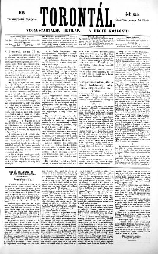 Torontál, 14. évf. 1885. január 29. 5. sz.