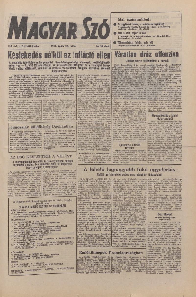 Magyar Szó, 42. évf. 1985. április 29. 117. sz. 1–24. oldal