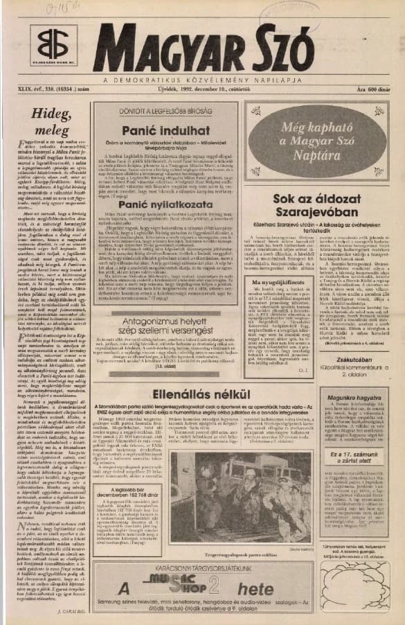 Magyar Szó, 49. évf. 1992. december 10. 338. sz. 1–16. oldal