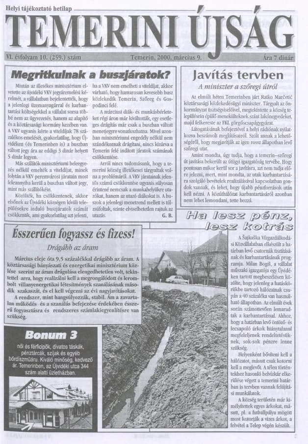 Temerini Újság, 6. évf. 2000. március 9. 10. sz.
