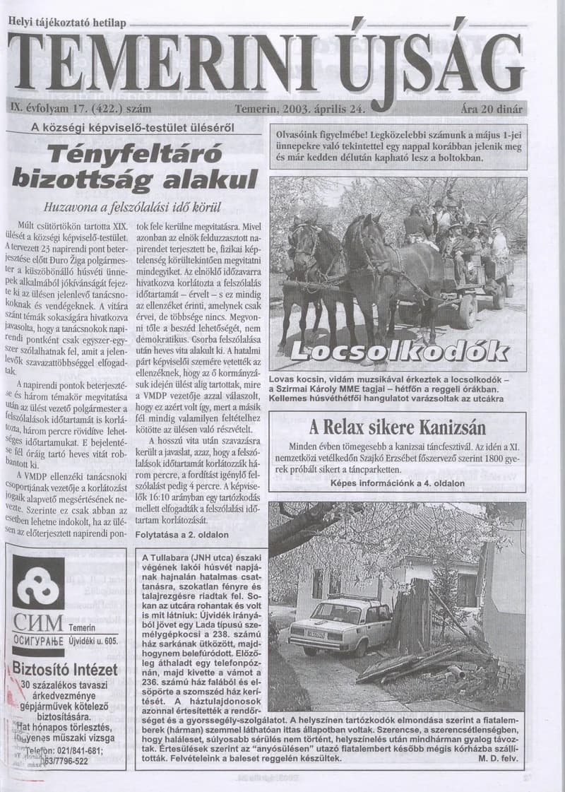 Temerini Újság, 9. évf. 2003. április 24. 17. sz.