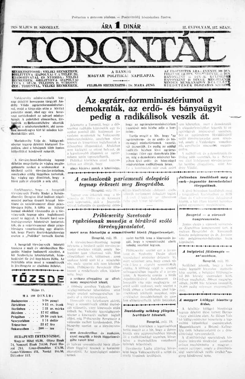 Torontál, 57. évf. 1928. május 19. 117. sz.