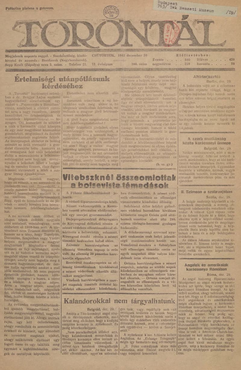 Torontál, 72. évf. 1943. december 30. 300. sz.