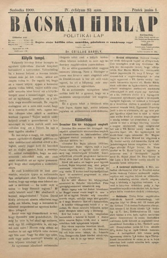 Bácskai Hirlap, 4. évf. 1900. június 1. 82. sz.