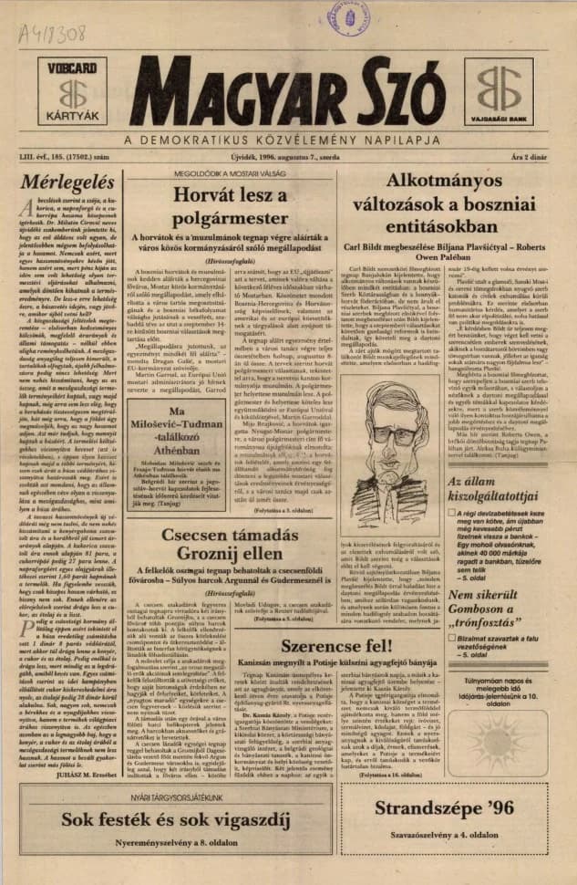 Magyar Szó, 53. évf. 1996. augusztus 7. 185. sz. 1–16. oldal