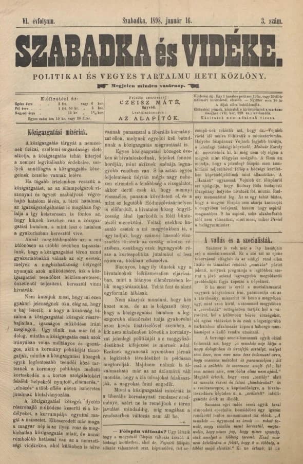 Szabadka és vidéke II, 6. évf. 1898. január 16. 3. sz.