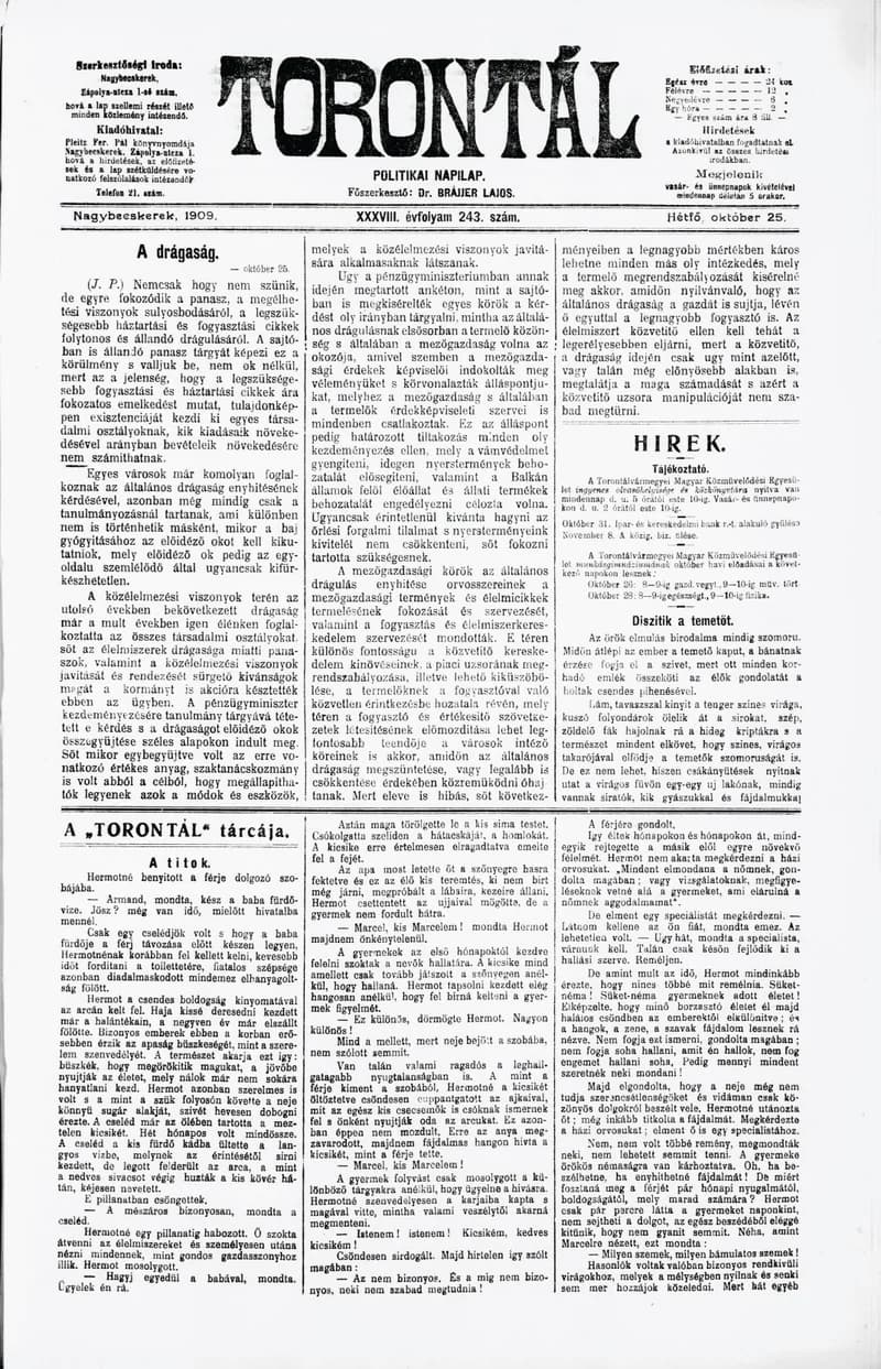 Torontál, 38. évf. 1909. október 25. 243. sz.