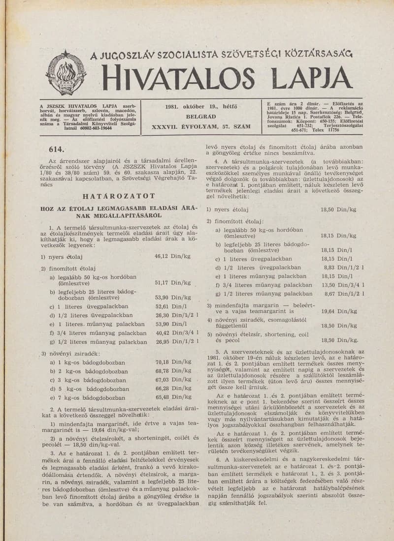 A Jugoszláv Szocialista Szövetségi Köztársaság Hivatalos Lapja, 37. évf. 1981. október 19. 57. sz. 1493–1496. oldal