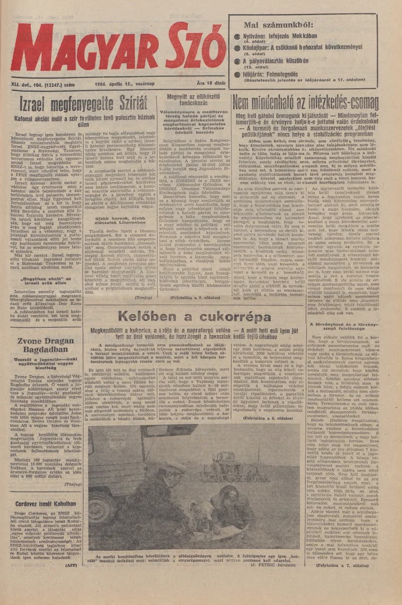 Magyar Szó, 41. évf. 1984. április 15. 104. sz. 1–32. oldal