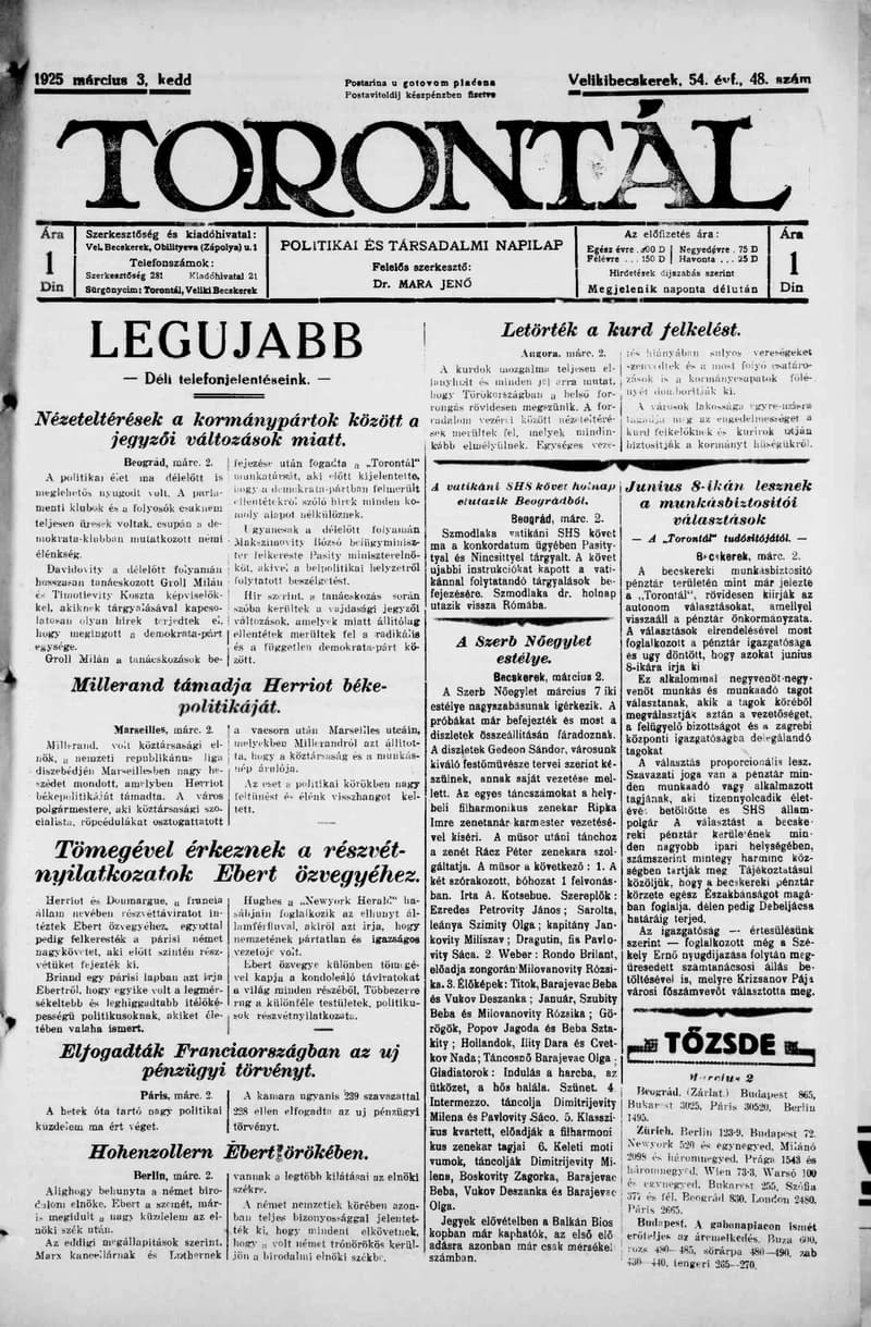 Torontál, 54. évf. 1925. március 3. 48. sz.