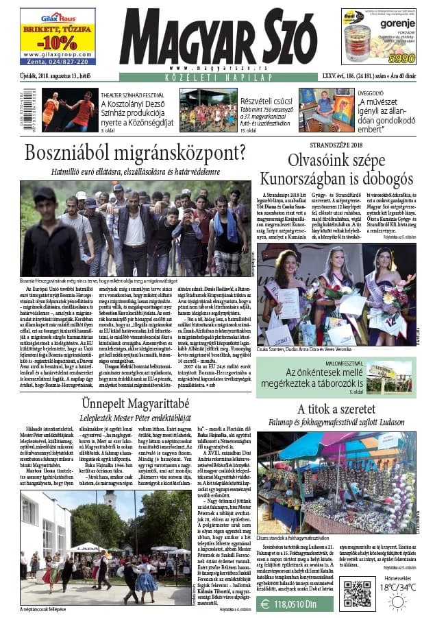 Magyar Szó, 75. évf. 2018. augusztus 13. 186. sz. 1–20. oldal