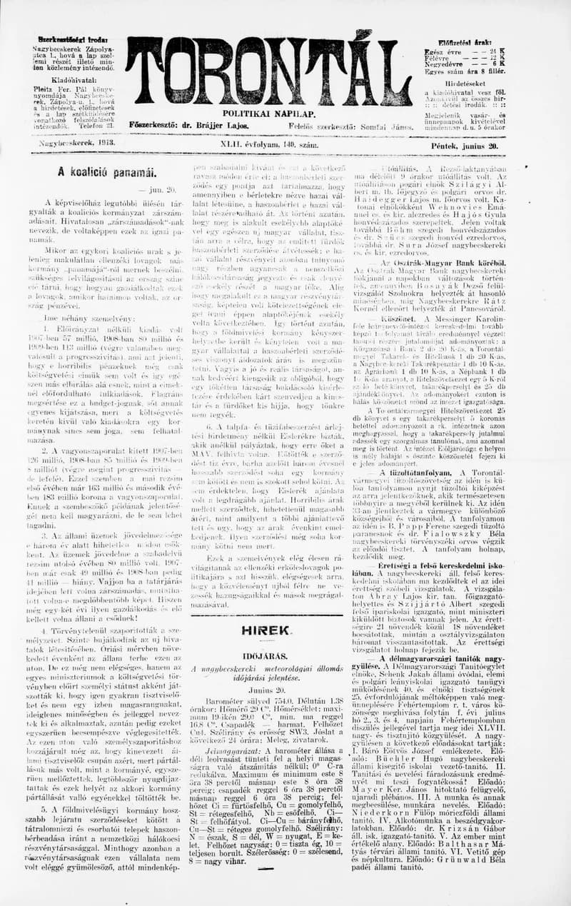 Torontál, 42. évf. 1913. június 20. 140. sz.